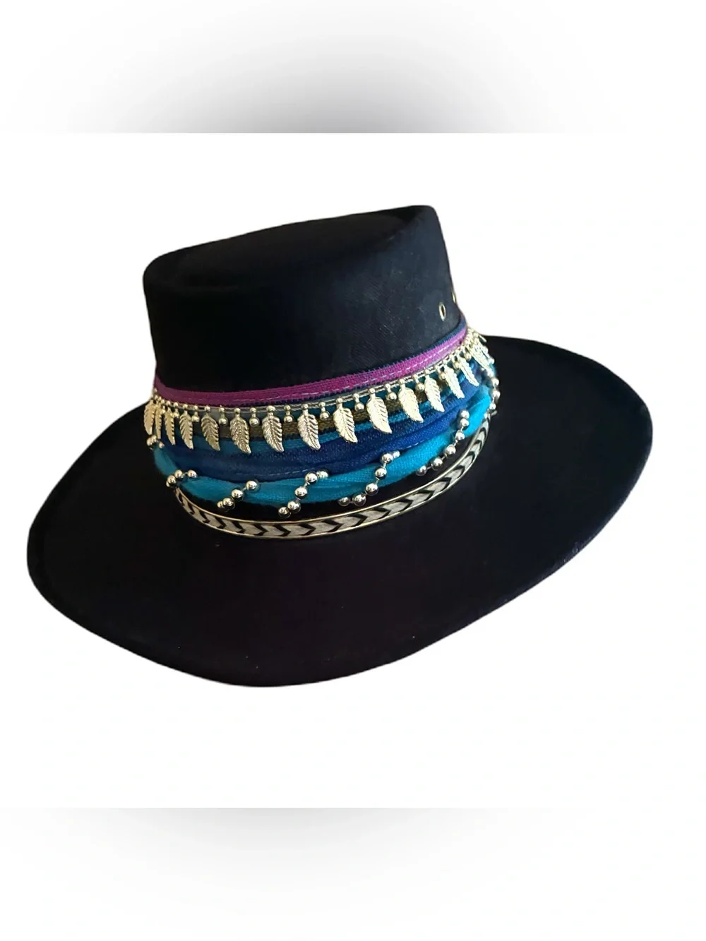 Ramirez Black Cowboy Hat w/ Colorful Bow/Ribbon & Accents, Sz. 6 7/8